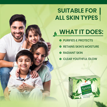 Ozone Neem Bathing Bar | Anti-Bacterial Soap for Acne & Rashes | Enriched with Neem, Coconut Oil & Castor Oil | Paraben-Free | 125g (Pack of 6)